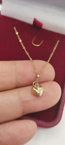 Imagen 2 de 3 de Cadena Italiana Fina Mas Colgante Corazon Oro 18 Kilates