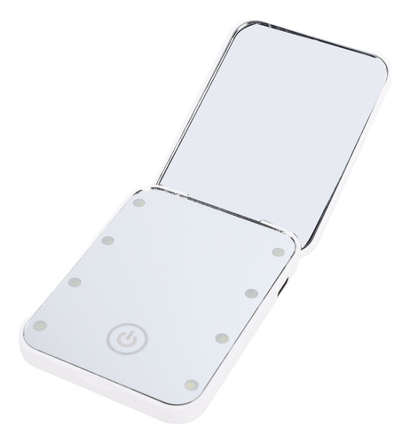Espejo De Maquillaje Compacto Blanco Blanco, Led, Viaje, 2 C