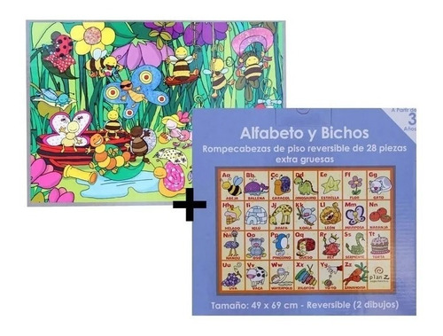 Imagen 2 de 3 de Puzzle Rompecabezas Infantil Alfabeto Bichos 28 P Playking