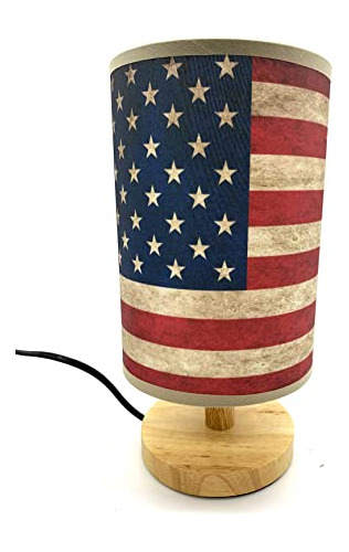 Lámpara De Mesa Con Bandera Americana, Luz Nocturna, Base De