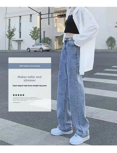 Vaqueros Rectos De Cintura Alta De Estilo Coreano Para Mujer