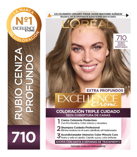 Coloración Excellence Creme L'oréal París 710 Rubio Ceniza 