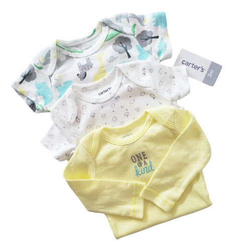 Bodys Carters Manga Corta Y Larga Blanco Amarillo 3 Meses 