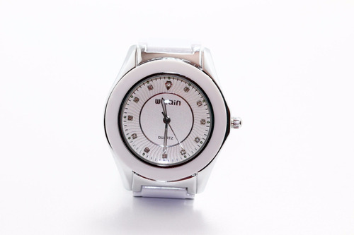 Imagen 5 de 10 de Reloj Weiqin Original Plateado Dama Unisex Ceramica Blanca Moda Movimiento Japones R40