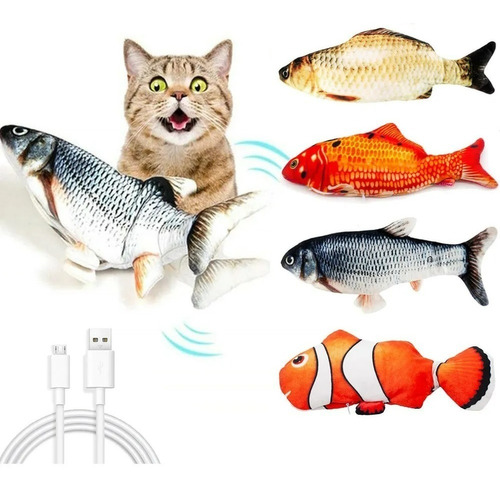 Juguete interactivo para gatos y perros, peces eléctricos recargables, azul y blanco