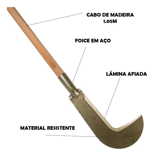 Foice Roçadeira Com Cabo Cortar Podar Mato Capim Uso Rural