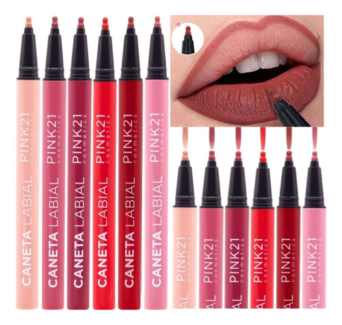 6 Caneta Labial Contorno Cs4949 Pink 21 Atacado