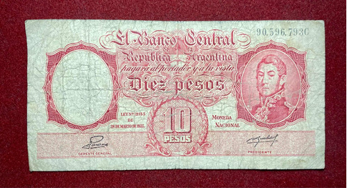 Billete 10 Pesos Argentina 1954 Serie C Bottero 1946 Oferta