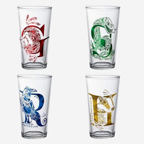 Harry Potter Iniciales Casas De Hogwarts Set Vasos De Vidrio Color Transparente