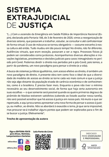 Sistema Extrajudicial De Justiça - 1ª Ed - 2023, De Priscila Alves Patah., Vol. 1. Editorial Editora Foco, Capa Mole Em Português, 2023