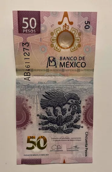 Billete 50 Pesos Mexicanos Serie Ab Ajolote