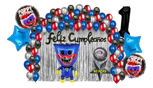 Kit De Decoracion Fiesta Cumpleaños Globo Huggy Wuggy 80 Pzs