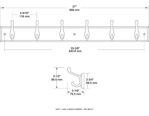 Ganchos De Pared Resist. Para Abrigos, 6 Ganchos, 68 Cm, Bla