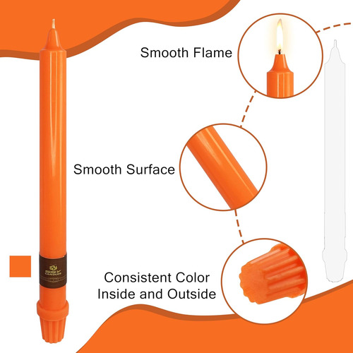 Vela Cónica Sin Perfume De 25 Cm, 4 Unidades Color Naranja