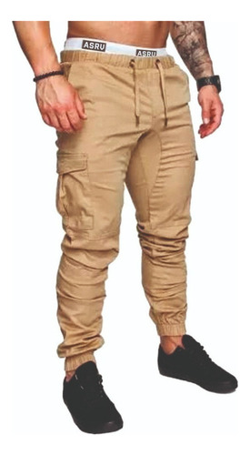 Pantalón Bolsas Cargo Jogger Moda Casual Gabardina 2905