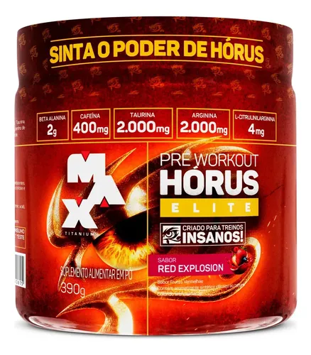 Hórus Elite 390g Pré Treino Max Titanium Frutas Vermelhas Frutas Vermelhas