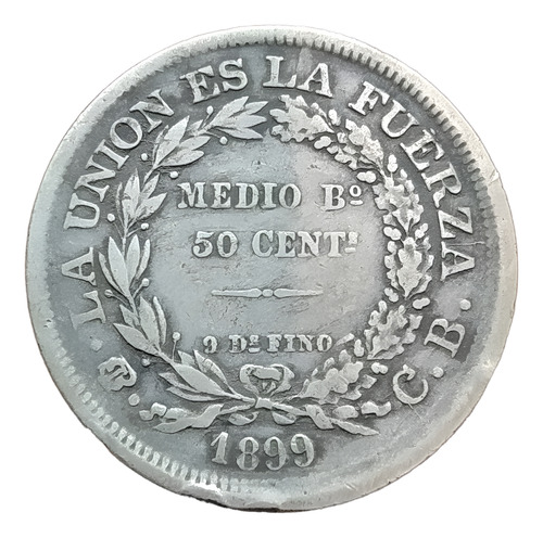 Antigua Moneda Plata 50 Centavos Bolivia 1899 Km# 161.5