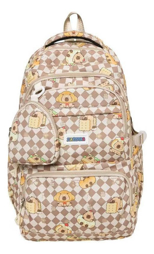 Nueva Mochila Para Estudiantes De Gran Capacidad, Bolsa De Viaje Con Estampado De Capibara De Dibujos Animados, Mochila Para Computadora Portátil. Caqui Nylon