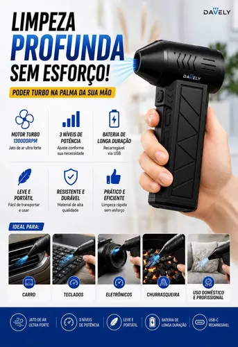 Mini Ventilador Soprador Ar Turbo 130000rpm Assoprador Sem Fio