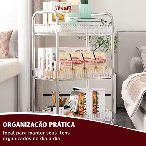 Carrinho 3 Prateleiras Rodinhas Manicure Fruteira Portatil