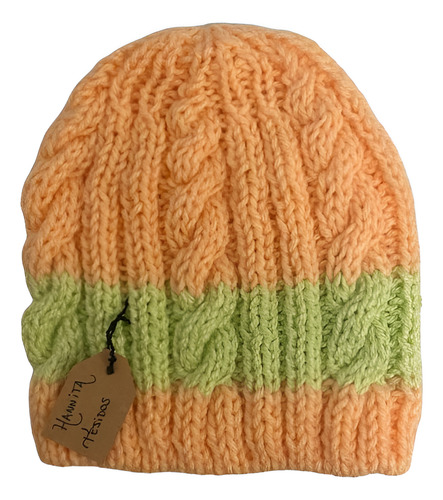 Gorro De Lana Tejido A Mano Artesanal Gs02 Único Adulto Salmón Rayado