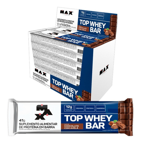 Suplemento Em Barra Max Titanium Top Whey Bar Proteínas Sabor Chocolate Com Avelã Em Caixa De 41ml 12 Un Pacote