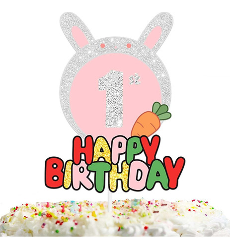 Rabbit Cake Toppe For Boys Girls 1st Happy Birthday Baby Sho