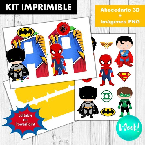 Kit Imprimible Letras 3d Editables Superhéroes Comic  