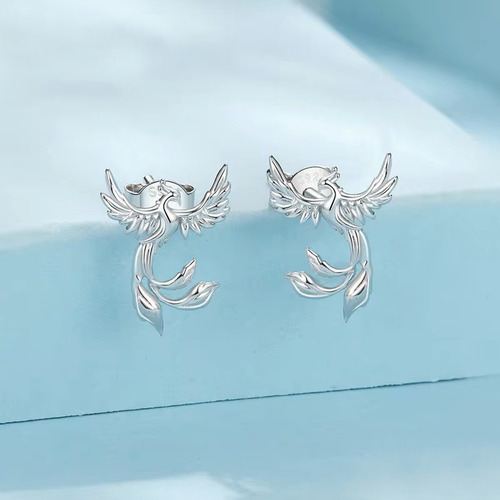 Aretes Mitología Ave Fénix Renacimiento Vida 100% Plata S925