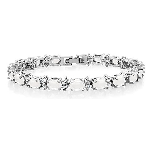 Pulsera Tenis Cz Oval Y Redonda 20.00 Ct Para Mujer