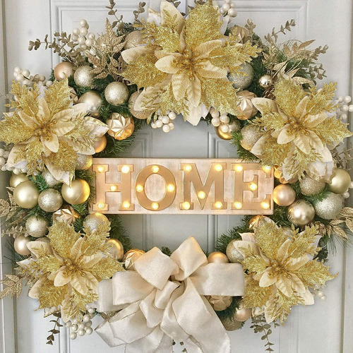 30 Flores Artificiales De Nochebuena Doradas De 14 Cm Para N