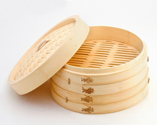 Imagen 1 de 6 de Vaporera De Bambu 30cm 2 Pisos + Tapa Cocina Saludable