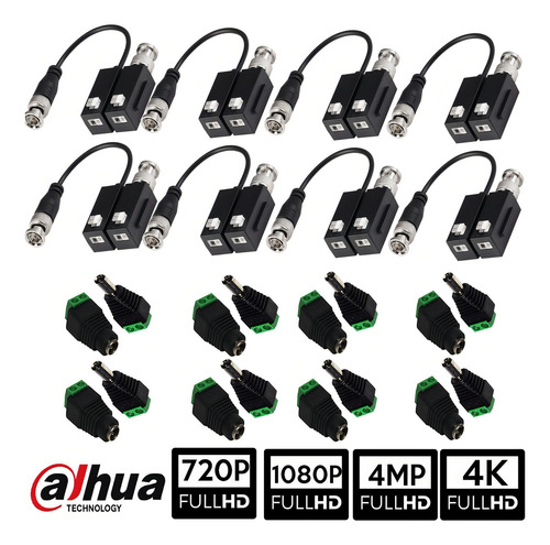 Kit 8 Par De Video Baluns Dahua Y 8 Par De Conectores 4k