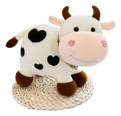 Vaca De Peluche Kawaii Blanca 23cm Con Corazones