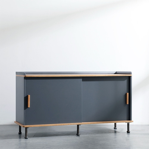 Aparador Estilo Nórdico Puertas Correderas Madera Y Hierro Gris Oscuro