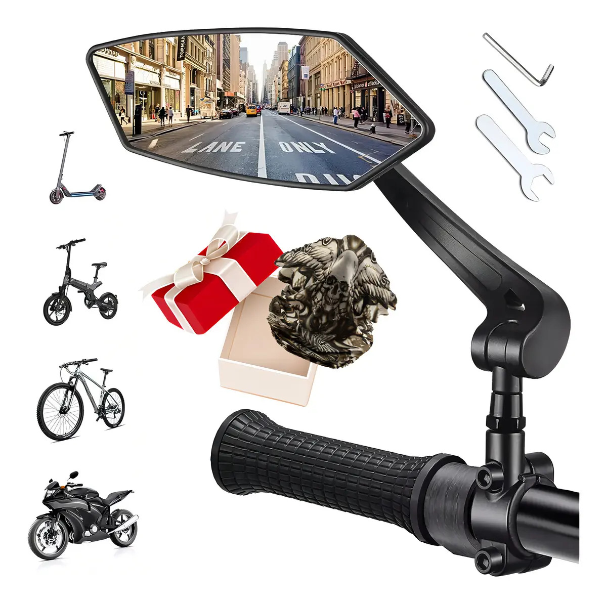 Pack de 2 Espejos Retrovisores para Bicicleta y Moto, Ajustables con Rotación 360°