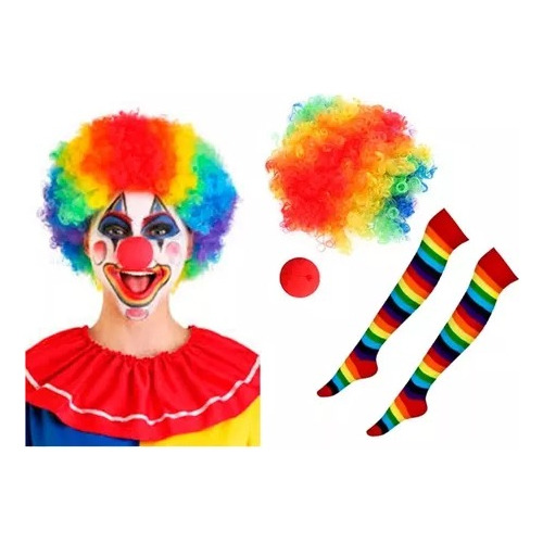 Kit Accesorios Peluca Payaso Clown Fiesta Disfraz Animación