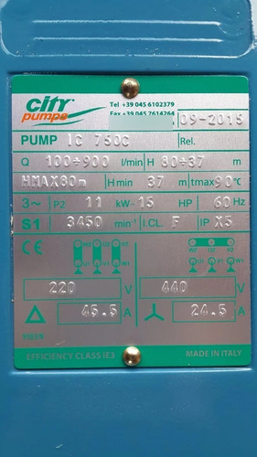Imagen 4 de 7 de Bomba Centrifuga City Pedrollo 15 Hp 220/440 V, Italiana.