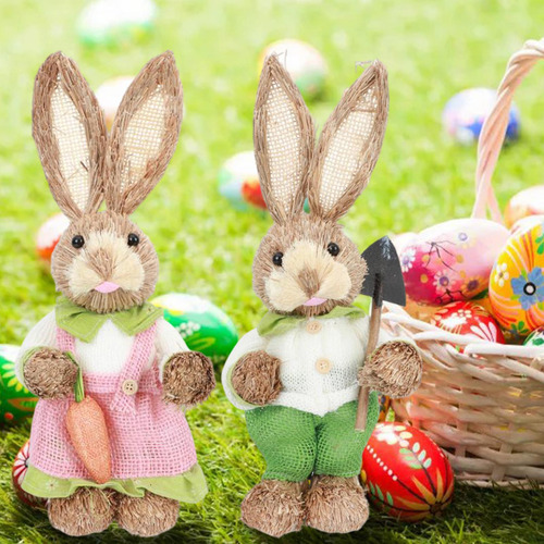 1 Par De Decoración De Conejo De Pascua De Paja Con A