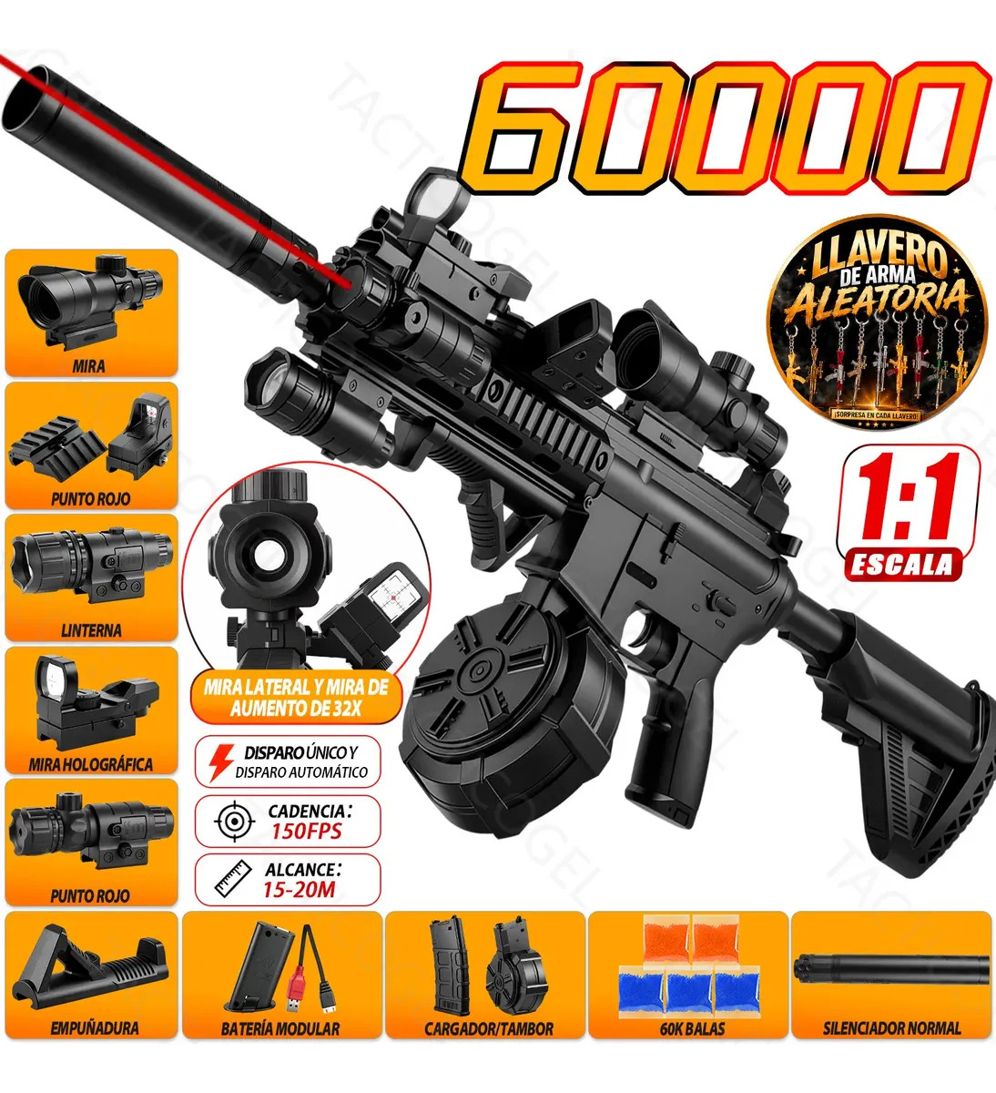 Pistola Hidrogel 1:1 M416 Lanzador Gel Automática Con Láser Color Negro/ pistola de hidrogel / pistolas de hidrogel / m416 hidrogel/ regalos para ninos/ hydrogel gun/ pistolas de juguete