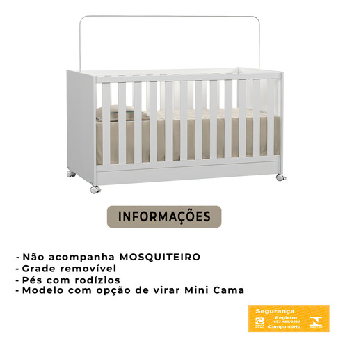Ms Móvies doce sonho 1344 multifuncional mini berço cama doce sonho com rodízios e grade de proteção removível para quarto de bebê menino e menina branco