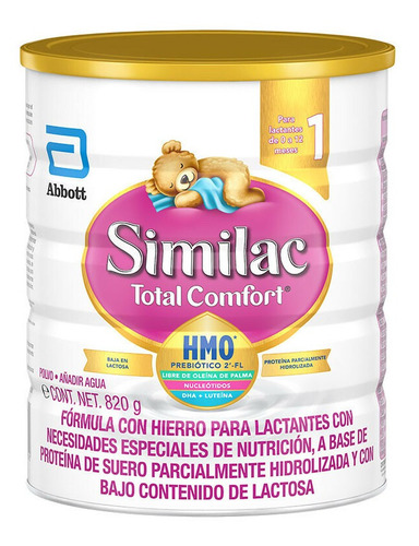 Leche de fórmula en polvo sin TACC Abbott Similac Total Comfort en lata de 1 de 820g - 0  a 12 meses