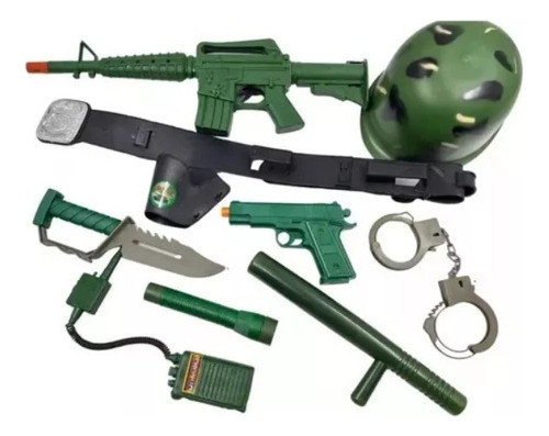 Set Juguetes Militar Casco Pistola Juguetes 9 Piezas+lintern