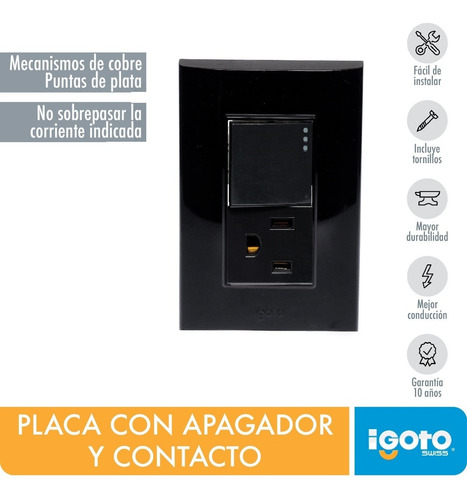 Imagen 2 de 2 de Placa Con Apagador Y Contacto 2p+t Lugano