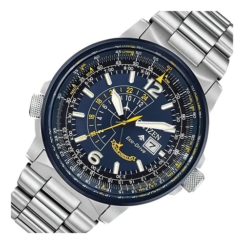 Relógio Citizen Ecodrive Nighthawk Tz31669f / Bj7006-56l Cor da correia Prateado Cor do bisel Azul Cor do fundo Azul