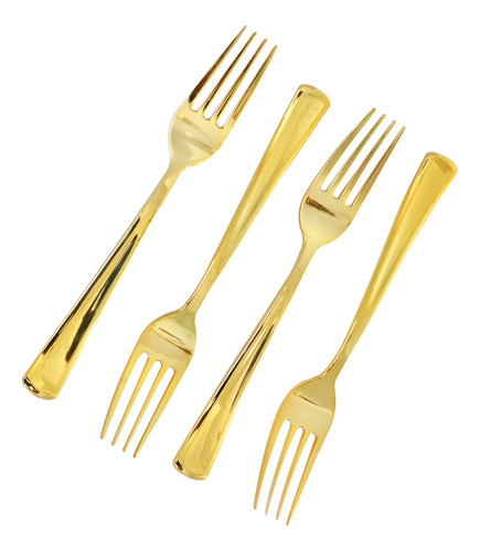 Tenedor Desechabl Plastico Dorado 100 Pieza Solido