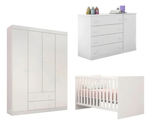 Quarto De Bebê Laura Berço Roupeiro Cômoda Dormitório