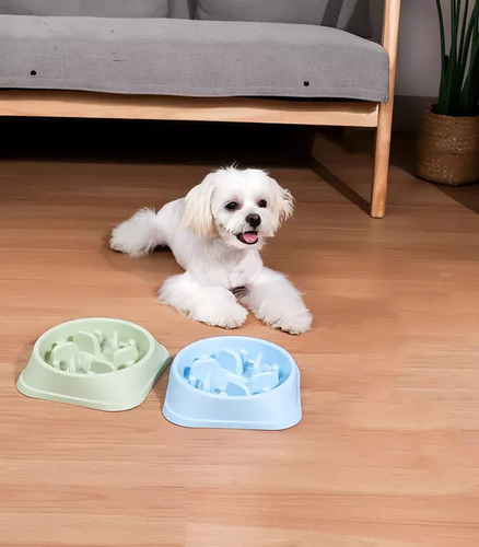 2pcs Plato Alimentación Lenta Para Perro Mascota Comederos Verde Y Azul