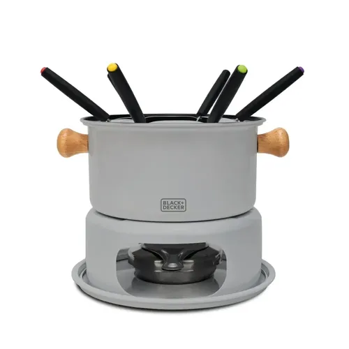 Conjunto Para Fondue 10 Peças Eleganza Black + Decker Com Base E Garfos Inox Cinza