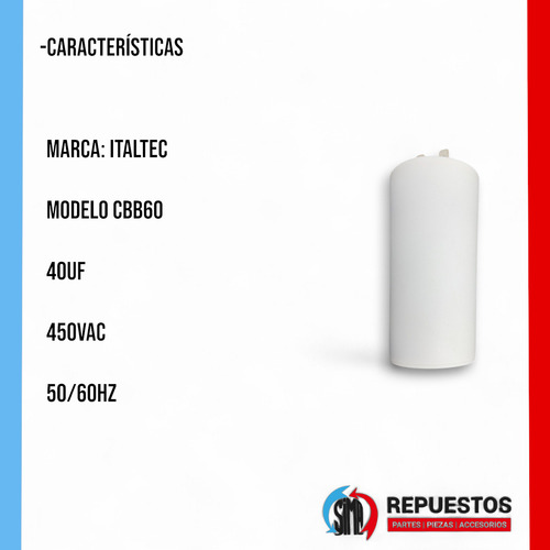 Capacitor Aire Acondicionado Split 40mf 450vac Italtec